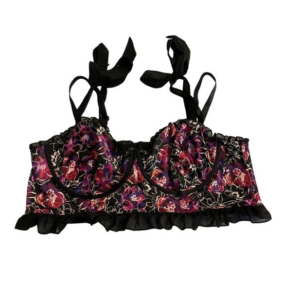 Torrid X Betsey Johnson Floral Print Black Pink Ruffled Longline Bra Size 2 D - Picture 3 of 10